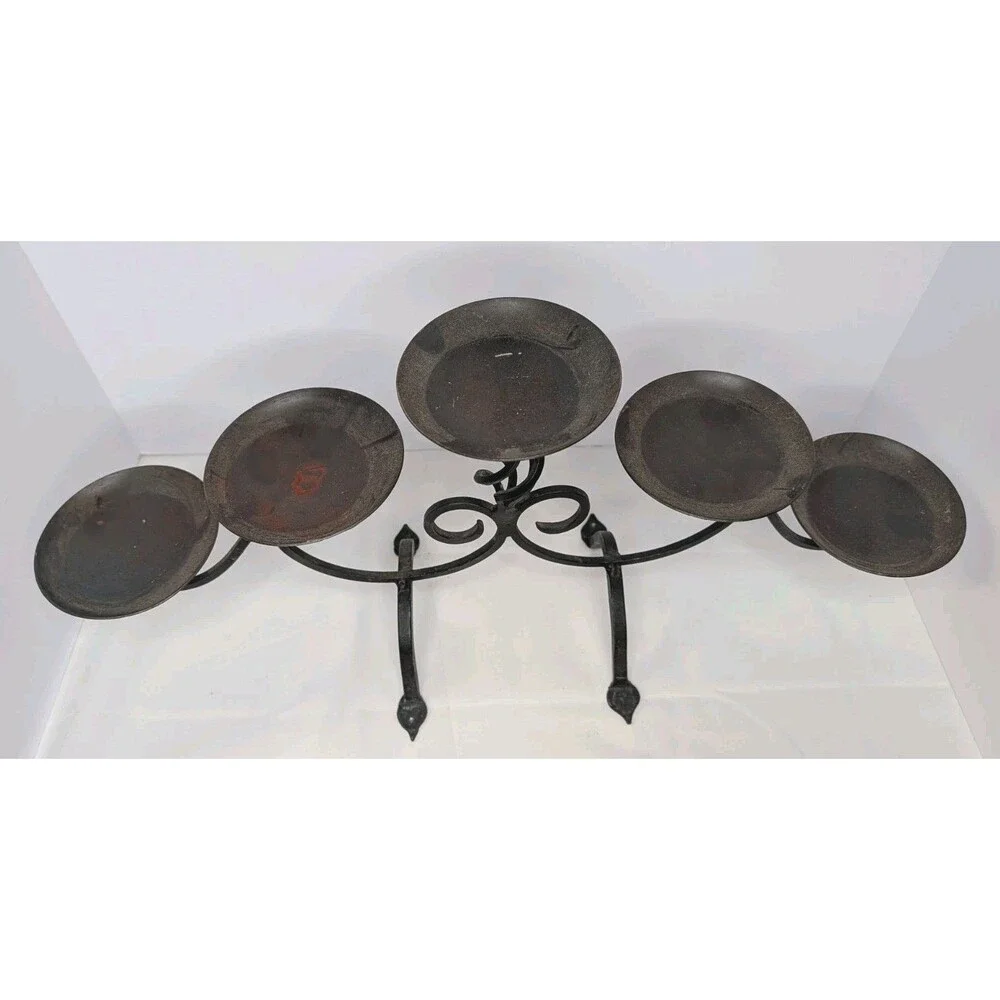 Black Wrought Iron 5 Light Candelabra Candle Holder Scroll Centerpiece 22
